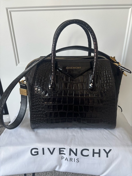Givenchy Handbags - Givenchy Black Croc-Embossed Leather Satchel with Gold Hardware